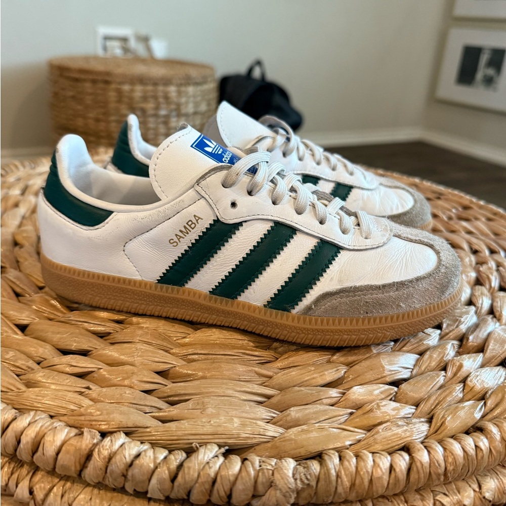 Adidas White and Green Samba Sneakers Classic Design